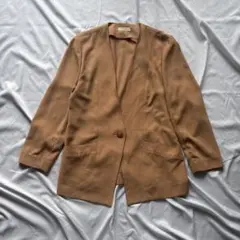 archiveイエローブラウン ノーカラージャケット シンプル 淡色 日本製