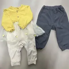 イエロー チュールロンパースとパンツセット　パイナップル柄　サイズ90