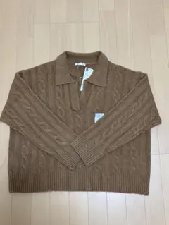 【GU新品】ケーブルニット セーター XL ブラウン レディース