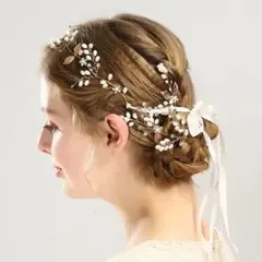 ヘッドドレス ヘアアクセサリー ゴールド 華奢 新品 パール 結婚式 パーティ