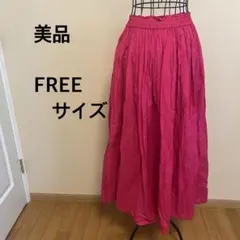 【美品】スカート/ショッキングピンク/無地/ウエストゴム/派手/目立つ
