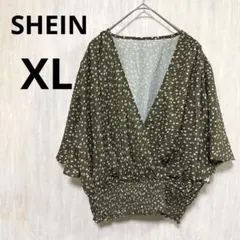 SHEIN 【XL】ブラウス 花柄 ドルマンスリーブ シャーリングVネック