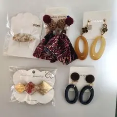 ハンドメイド　アクセサリー　バラエティ　セット　イヤリング　ヘアアクセ　5点