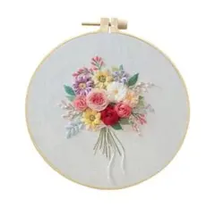 フランス刺繍キット　20㎝枠付き　フランス刺しゅうキット　初心者　華やか花束