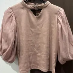 パフスリーブ Vネック トップス ピンク