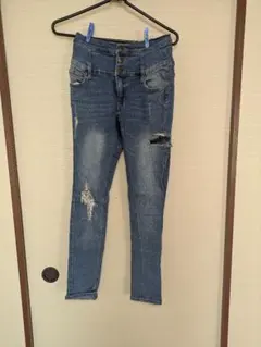 INGNI　ダメージスキニーデニム ジーンズ ハイウエスト ブルー　S