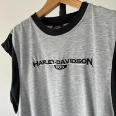 ハーレーダビッドソン　タンクトップTシャツ　ツートーンカラー　グレー　ブラック