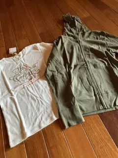 新品未使用タグ付パーカーTシャツ2点アンサンブルカーキ白M
