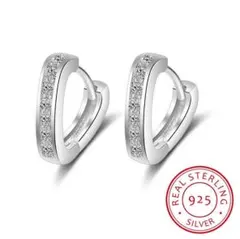 シンプル ハート ジルコニア シルバー925 保存袋付 フープピアス 228-1