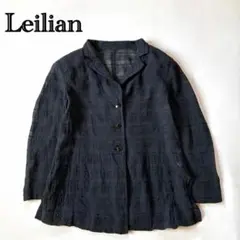 Leilian レリアン シアージャケット チェック柄 綿麻混 ブラックのサムネイル