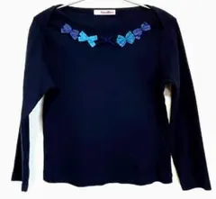 新品未使用★ファミリア★長袖カットソー　ロンT　濃紺　チェックリボン　120