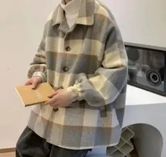 未使用 メンズ チェック ジャケット グレー