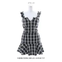 JEWELS ブラック チェック柄 フリルドレス