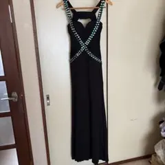 ビーズ装飾 クロスストラップ ロングドレス