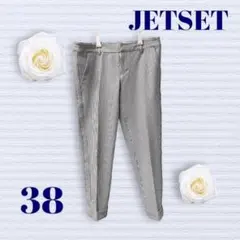 ジェットセット　レディースパンツ　前ファスナー　伸縮性　ショート丈　ストライプ