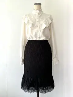 IMAGE 総レース 膝丈スカート ブラック Mサイズのサムネイル