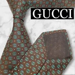 【極美品】GUCCIグッチ　インターロッキング　ブラウン　シルクネクタイ