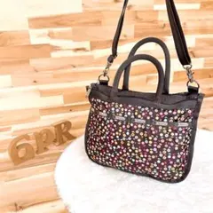 2wayスワッガーショルダーバッグ レザーパッチワークチェック ハンド花 