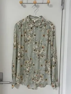 H&M 花柄 長袖 シャツ ブラウス ミントグリーン