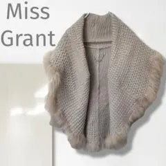 g【ミスグラント】ポンチョ/美品 暖かい ゆったり ファー ニット 可愛い 軽