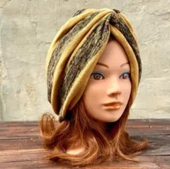 ゆったり綿ニット 幅広ヘアターバン ヘアバンド マスタード