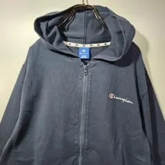 Champion　ヴィンテージ　フルジップ　薄手　パーカー　M　ネイビー　古着