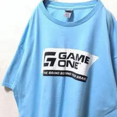 ギルダン ゲームワン ロゴ Tシャツ ライトブルー 水色 XL 古着