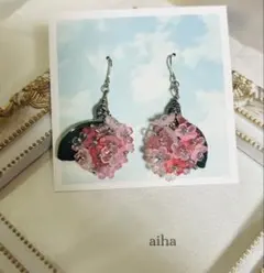 ハンドメイド 花ピアス　ピンク