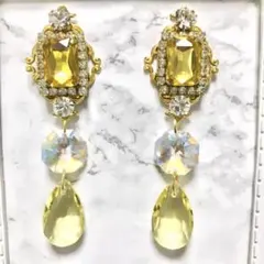 A311Y♡スワロフスキー イエロー ドロップ ビジュー ピアス♡大ぶり　黄色