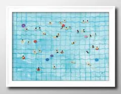 13547■A3アートポスター『夏の風景　プール』絵画 イラスト マット