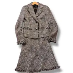 コムサイズム 美品 スーツセット ワンピース ツイード M ブラウン