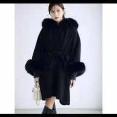 極美品☆ブラック フード付き ポンチョコート