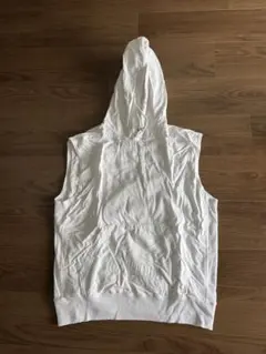 ホワイト フード付きノースリーブパーカー