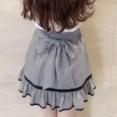 evelyn リボンギャザースカート ギンガムチェック