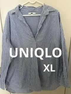 値下げ　UNIQLO M 青と白のストライプ長袖シャツ