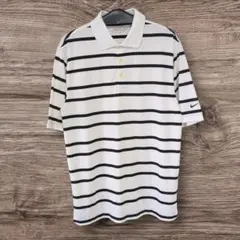 【希少/Dri-FIT】ナイキゴルフ ボーダーポロシャツ S 白×黒 NIKE