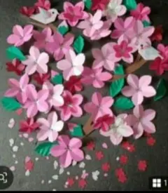 桜の花と小鳥のペーパーアート　折り紙 春壁面飾り　受注　発送迄最大5日のサムネイル