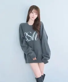 ロゼミューズ Over sized logo jaquard knitチャコール