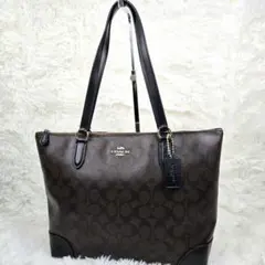 極美品 COACH トートバッグ シグネチャー レザー A4収納可能