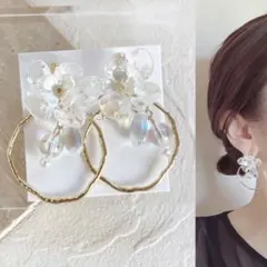 クリアフラワー フープ♡ハンドメイド ピアス イヤリング 大ぶり オーロラ お花