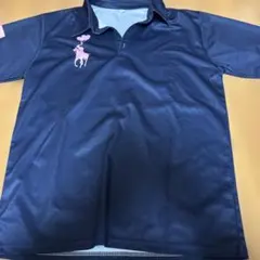 ダークブルー ポロシャツ Lサイズ ピンクロゴ