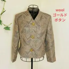 Rosace ノーカラージャケット 金ボタン　総柄　wool