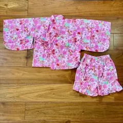 新品　ピンク甚平・浴衣 サイズ90 花柄　女の子