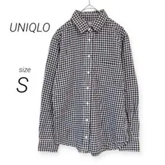 極美品✨ユニクロUNIQLO（S）長袖シャツ ギンガムチェック 白×黒 綿100