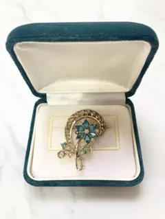 ヴィンテージ　ラインストーン　花　ブローチ