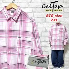 CALTOP 美色 ピンク ビッグサイズ2XL チェックシャツ ワークシャツ