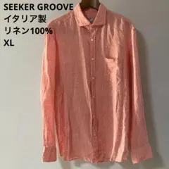 イタリア製 SEEKER GROOVE オレンジ リネン100% 長袖シャツ