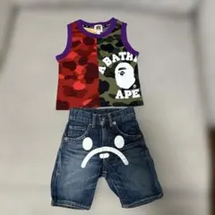 BAPE KIDS タンクトップ＆デニムショーツセット90cm正規品のサムネイル