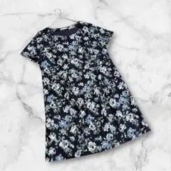 ローズティアラ　膝丈ワンピース　ネイビー　花柄　　サイズ46 3Lサイズ