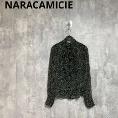 ナラカミーチェ ドットボウタイ半袖ブラウス とろみ感 光沢 上品 